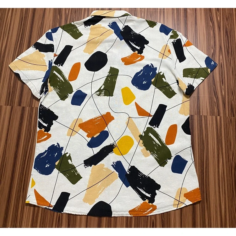 Men's Fashion Print Hawaiian Shirt 2XL Slim Multicolor Short Sleeve‎ Button Up